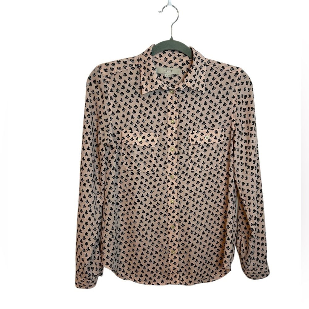 Loft Blush Pink Patterned Button Down Blouse